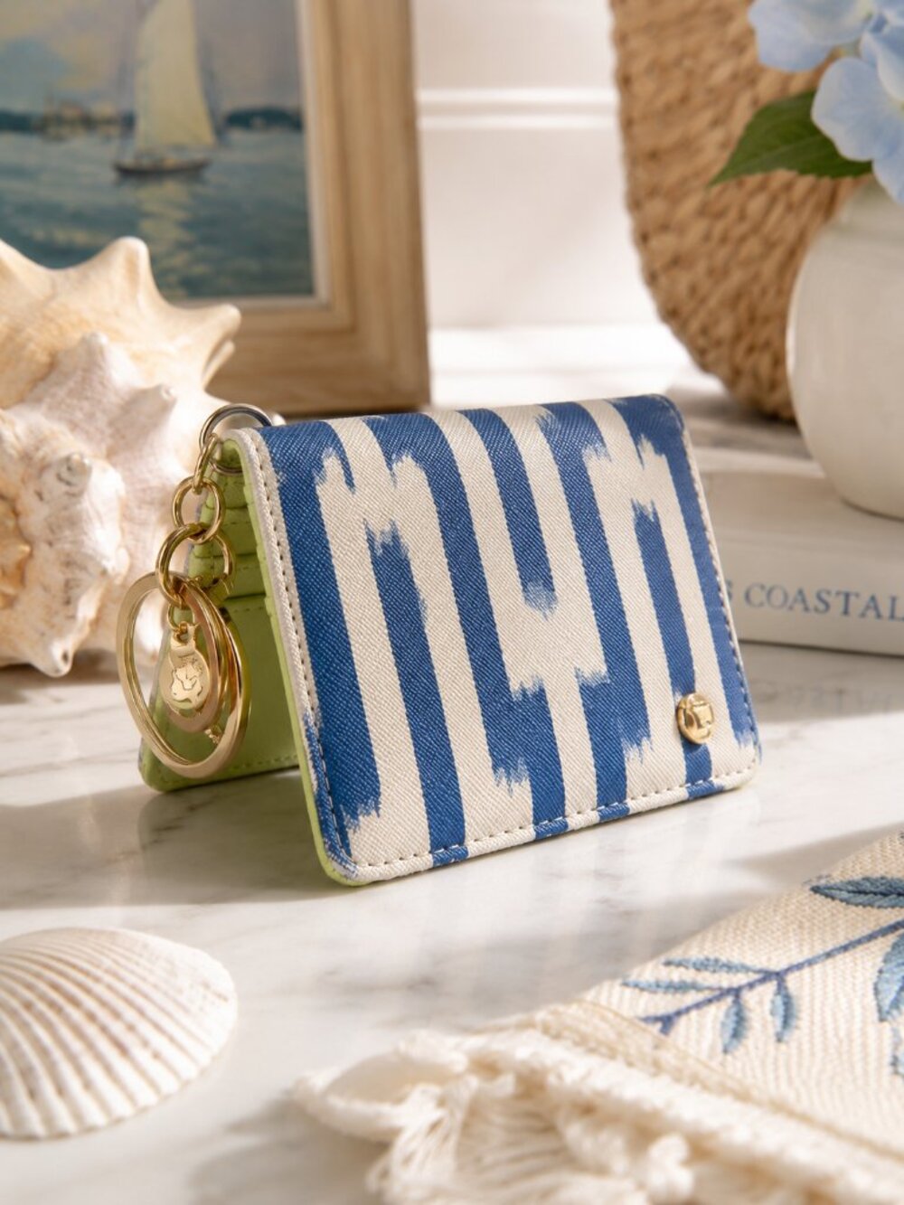 Spartina 449 Oyster Alley ID Key Wallet Card Holder Blue White Retired Like New